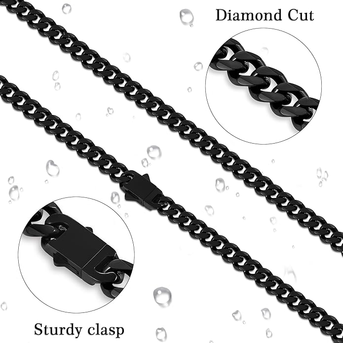Fiusem 3.5mm Cuban Link Chains for Men, Silver Tone/Black/14K Gold Plated Stainless Steel Necklace Chain, Mens Necklace 16, 18, 20, 22, 24, 26, 28 Inch