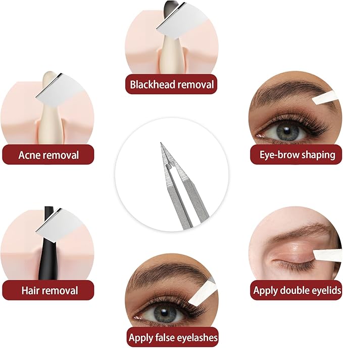 NILIYA Eyebrow Tweezers for Women Facial Hair, Precision Stainless Steel Slant Tweezers, Sharp Eyebrow Plucker for Remove Hair and Blackhead, With Travel Case