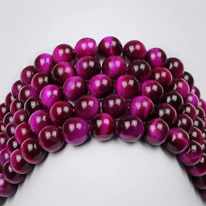 MJDCB Stone Beads 8mm 43pcs Round Rose Red Tiger's Eye Loose Gemstone Bead Charms for Jewelry Making Bracelet Necklace Earring Pendant