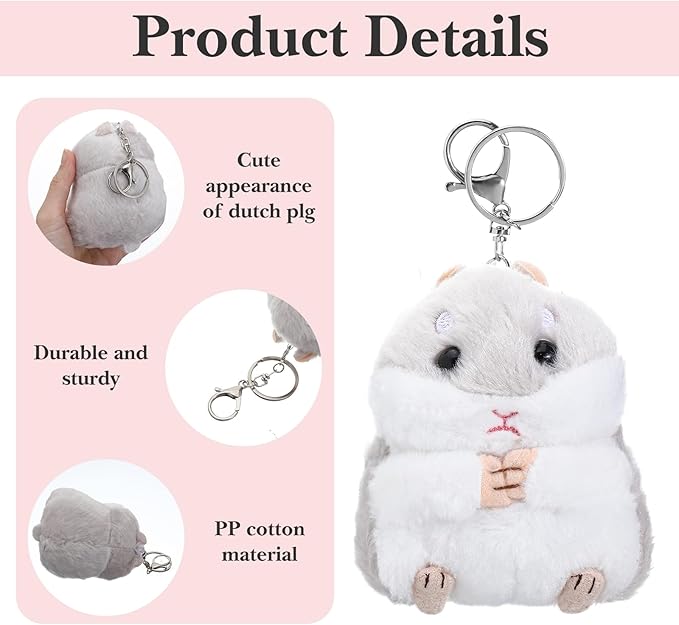 Cute Hamster Plush Keychains Stuffed Animal Keychain Plush Keychain Charms for Purse Wallet Backpack Handbag, Women's Key Rings and Keychains(Grey)