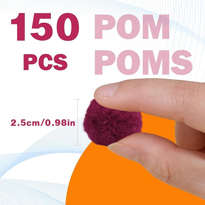 MORFEN 150 Pieces Pom Poms, 1 Inch Dark Red Craft Pom Poms, Fuzzy Pompom Puff Balls, Small Pom Pom Balls for DIY Arts, Crafts Projects, Home Decorations