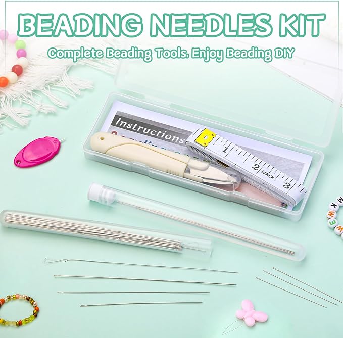 GarfxG 80 PCS Bead Needle Set, 60 PCS Straight Seed Beading Needles, 10 PCS Collapsible Big Eye Beading Needles w 2 PCS Twisted Bead Needles for Jewelry Making, Bead & Sequin Embroidery Crafting DIY