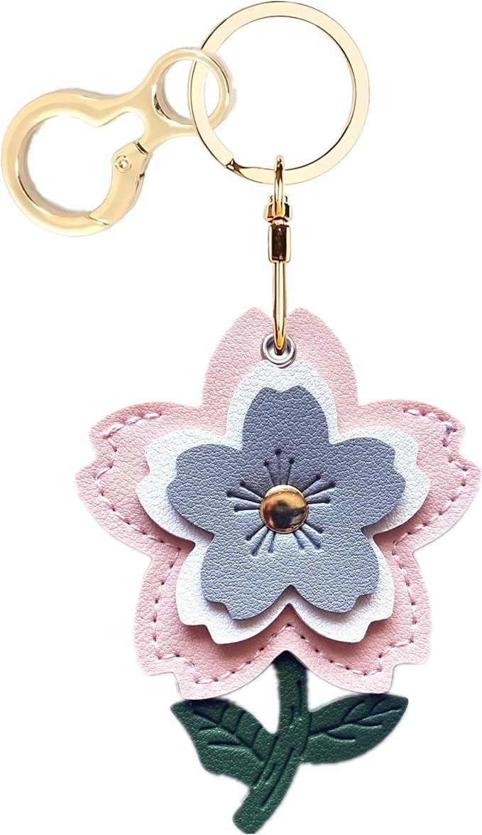 Leather Keychain Holder Case Compatible with AirTag,Cute Protective Apple Air Tag Cover with Keychain Ring,Anti-Scratch Finder GPS Tracker Case for Wallet Keys,Bag,Pets(Flower C)