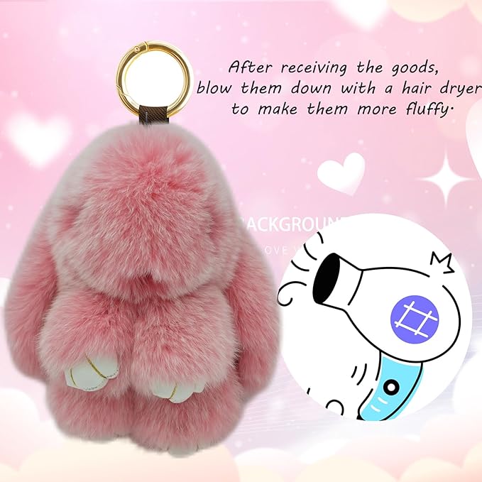 Bunny Keychain with Tin,Bunny Handmade Soft Pompom Charms,Fluffy Keychain Accessories for Womens