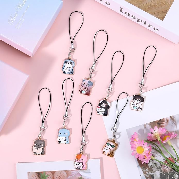 BEEFLYING Cute Charms for Mobile, Kawaii Charms Straps Aesthetic Y2K Cell Phone Pendants Accessories for Phone Bag Keychain Airpods Camera Wallet Decor