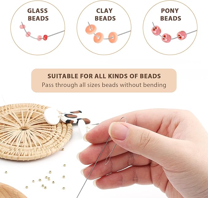 PP OPOUNT 10 PCS Upgrade Big Eye Curved Beading Needles, 5.5 Inch Beading Needles for Bead Spinner, Bead Needles for Jewelry Making, DIY Waist Beads, Necklaces, Bracelets (Patent Protection)