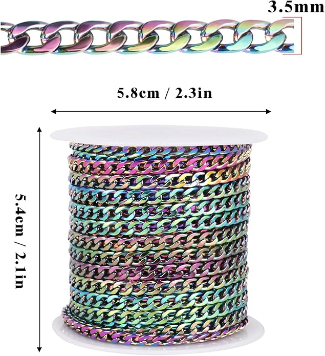 16.5 Ft Stainless Steel Curb Chains, 5mm 6mm 7mm 9mm Cuban Chain Roll Bulk for Jewelry Making