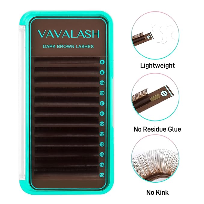 VAVALASH Colored Lash Extensions Dark Brown Eyelash Extensions 0.03 0.05 0.07 0.1 0.15 Volume Lash Extension 8-15mm Mixed Lashes C D Curl Premium color Lashes Extension(Dark Brown-0.15-D-8-15mm)