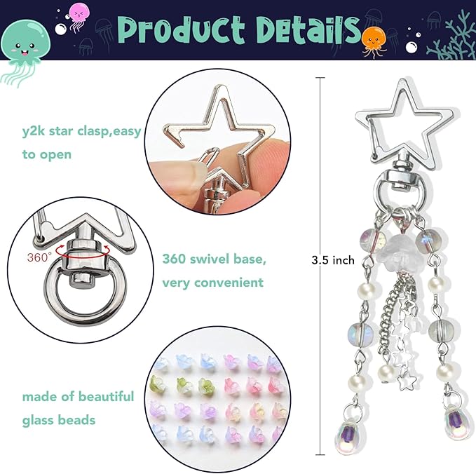 Agromusk Jellyfish Keychain,Cute Y2K Car Keychains for Women Girls Jellyfish Bag Charms Purse Accessories Star Jelly Decor