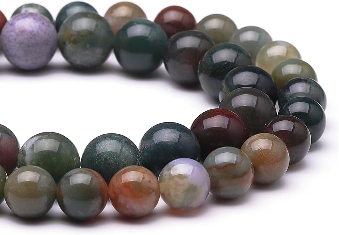 Natural Stone Beads for Jewelry Making,8mm Indian Agate Polished Smooth Round Gemstone Beads for Bracelet Necklace 15 Inch