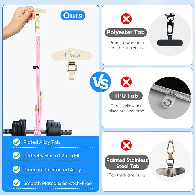 Adjustable Anti-Theft Phone Lanyard Neck & Crossbody Strap with 0.2mm Metal Tab & Comfort-Fit 8mm Rope (Light Pink)