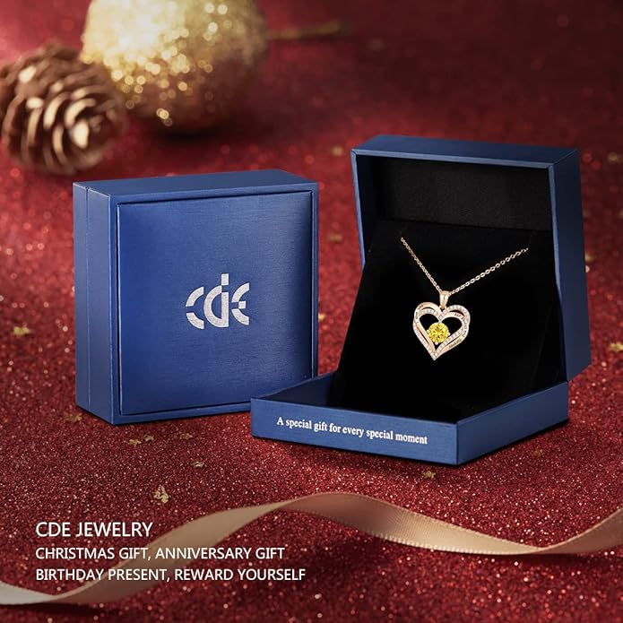 CDE Forever Love Heart Necklaces for Women, Wedding Anniversary, Birthday Mothers Day Christmas Day Gifts for Mom, Mother, Wife, friend, S925 Silver Jewelry with Birthstone Pendant