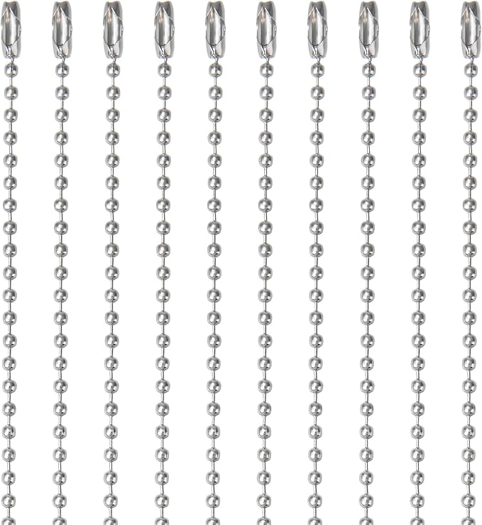 200 Pcs Ball Bead Chain Bulk Keychain 4.7 Inch Metal Dog Tag Small Chains with Connectors for Hanging Decoration