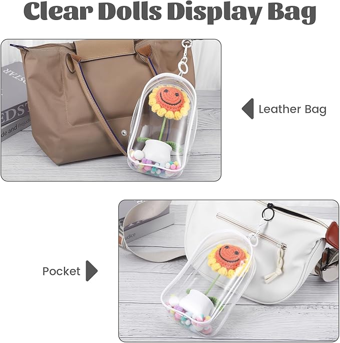 Clear Keychain Pouch, Keychain Figure Display Case for 17cm Doll, Waterproof Hanging Figure Display Bag with Keychains Mini Small Clear Makeup Zipper Pouches Bag for Dolls Collection