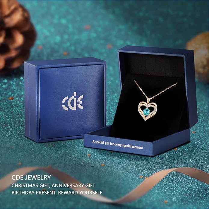 CDE Forever Love Heart Necklaces for Women, Wedding Anniversary, Birthday Mothers Day Christmas Day Gifts for Mom, Mother, Wife, friend, S925 Silver Jewelry with Birthstone Pendant
