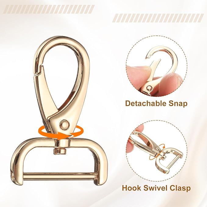 HARFINGTON 2Pcs Detachable Snap Hook Swivel Clasp 1" D Ring with Swivel Lobster Claw Clasps Hook for Purse Strap Keychain Bag DIY Craft, Gold