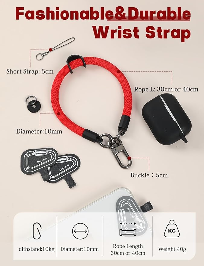 project-cb Hand Wrist Phone Strap,Phone Lanyard Patch ×2,Cell Phone Case Holder,Wristlet Strap for Key,AirPods,Camera (Holiday Red, 15.7inch)