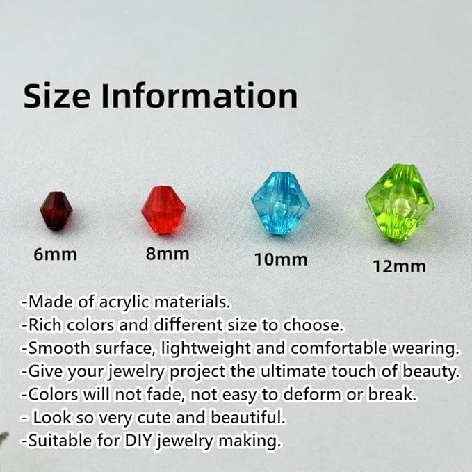200pcs 10mm Acrylic Bicone Beads Faceted Acrylic Crystal Spacer Beads for Bracelet Necklace Earring Keychain Jewelry Making Crafts(Mix Colors)