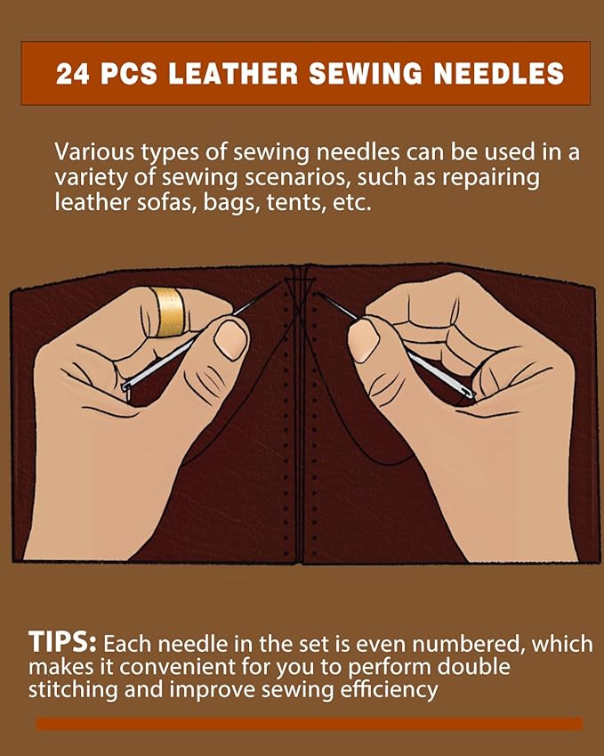 FOUSNOW 28 Pcs Leather Sewing Needles Kit, Heavy Duty Sewing Needles Kit with Upholstery Needles, Needle Threaders for Hand Sewing, Curved Needles for Leather Upholstery Car Carpet Sofa Repair