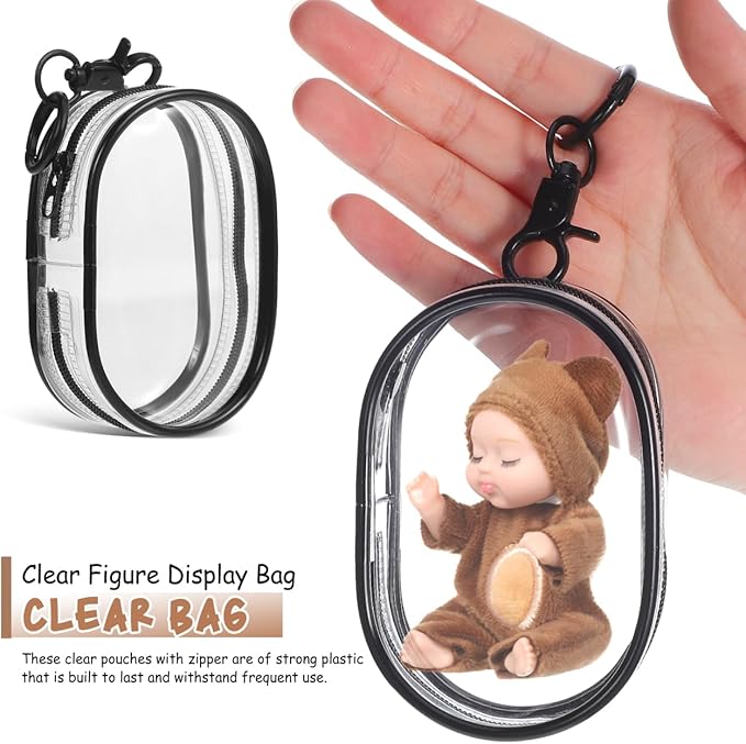 KESYOO 4pcs Clear Figure Display Bags with Keychain for Small Doll Storage Transparent Doll Organizers for and Maintenance Zippered Pouches for Collectibles
