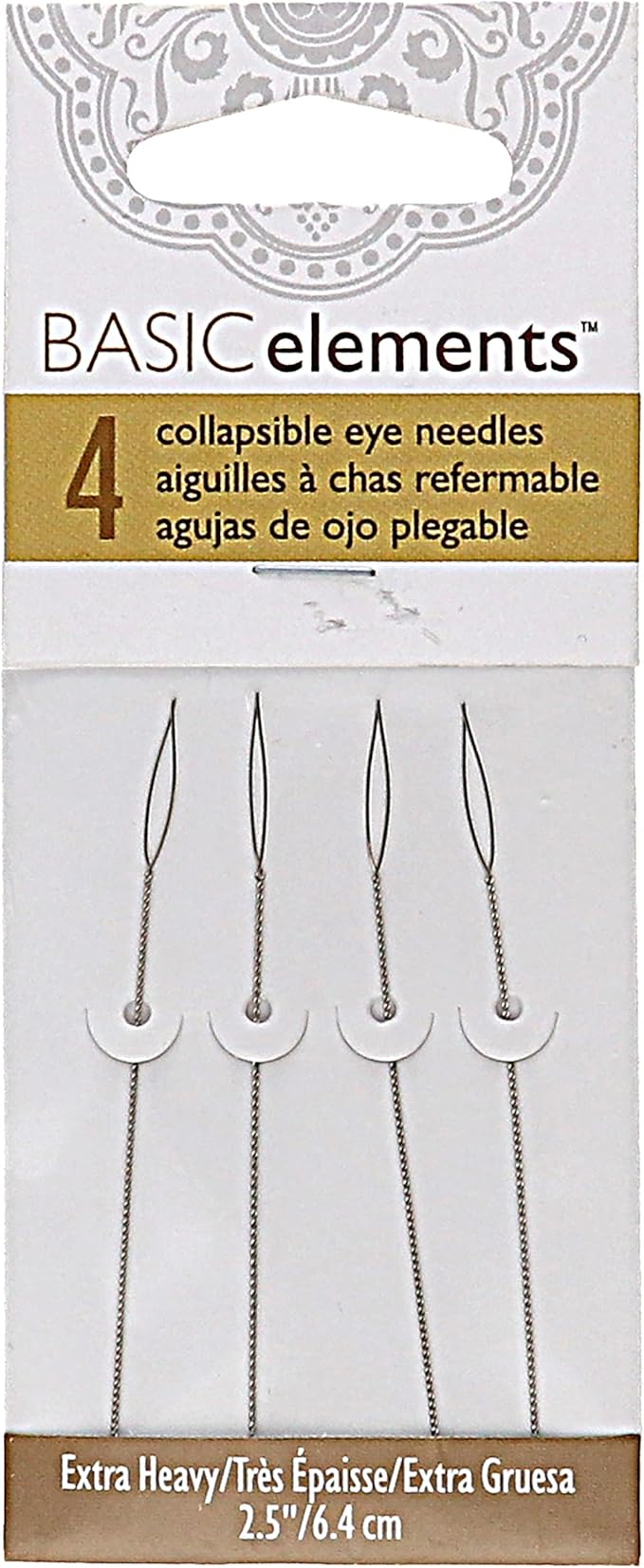 The Beadsmith Basic Elements Collapsible Eye Needles – 2.5 Inch Long – Flexible Twisted Wire – Large Eye, Easy to Thread – 4 Extra Heavy Needles