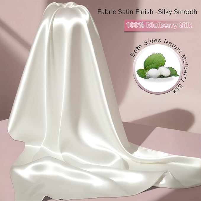 Mulberry Silk King Size Pillow Cases Set of 2, Ultra Smooth Soft Breathable Cooling Pillow Cases for Hot Sleepers, Silk Satin Pillowcases 2 Pack with Zipper for Hair and Skin, Gifts for Women