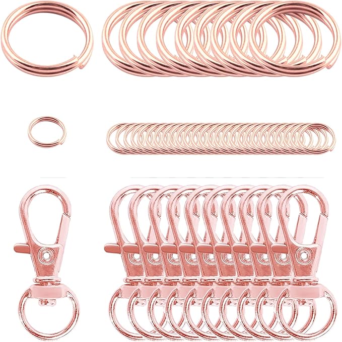 Rainbow Swivel Clasp Swivel Hook with Key Rings Clip Hook Snap Hook Keychain, 75 Pieces, Hardware Accessories for Purse DIY (Rose gold)