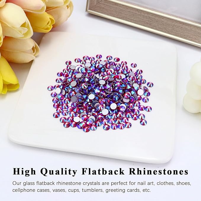 1440PCS SS6 Crystal Glass Flatback Rhinestones, Round Flat Back Crystal Gems for Nail Art and Craft Clothes, Glue Fix Diamond Stones LT.Siam/Light Red AB (1.9-2.0mm)