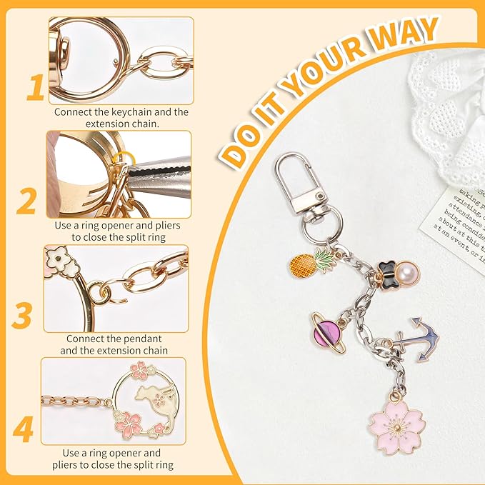 360 Pcs Charms Lip Gloss Keychain Making Kit,Including Key Clips, Lobster Claw Keychains, Extension Chains, Jewelry Pliers, and Bag Charm kit, Suitable for Jewelry Making Christmas gift for women