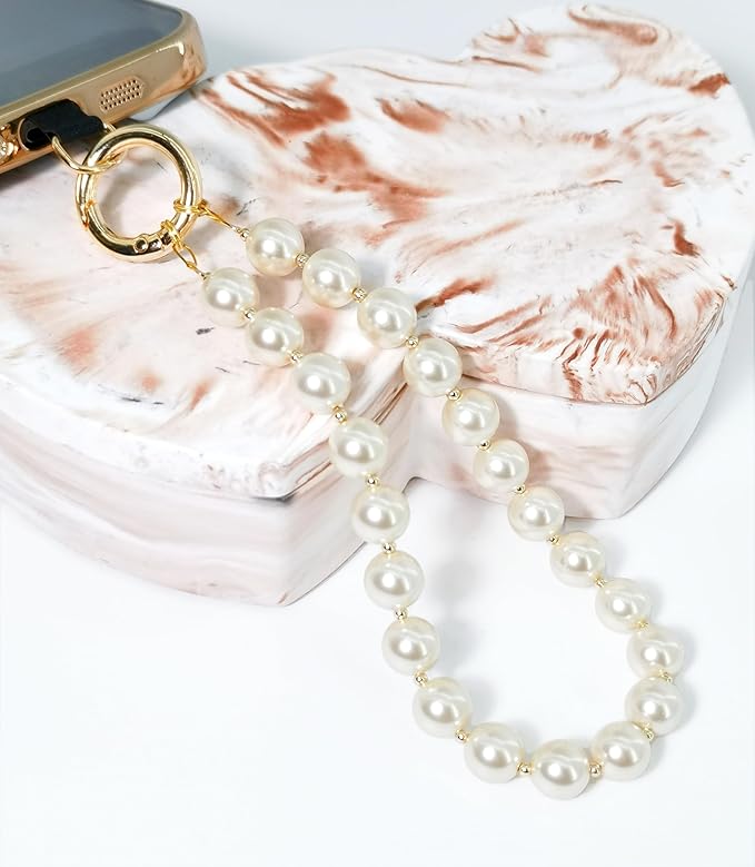Beaded Phone Wrist Strap Phone Lanyard Pearl Beaded Hand Strap Wristlet Detachable Smartphone Wrist Lanyard (Champagne)