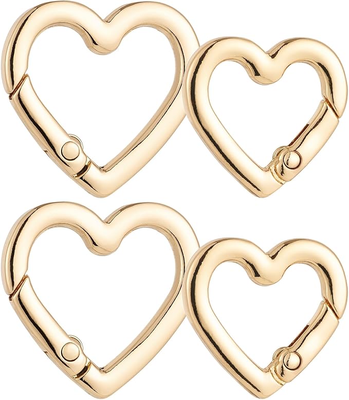 4 Pcs Heart Shaped Keychain Clip, Zinc Alloy Cute Heart Carabiner, Small Craft KeyringSpring Snap Clasp Hook for Camping Hiking Fishing Traveling