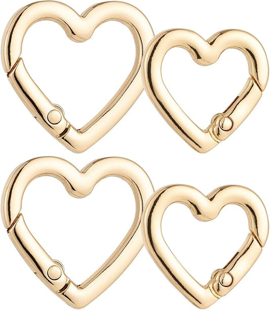 4 Pcs Heart Shaped Keychain Clip, Zinc Alloy Cute Heart Carabiner, Small Craft KeyringSpring Snap Clasp Hook for Camping Hiking Fishing Traveling