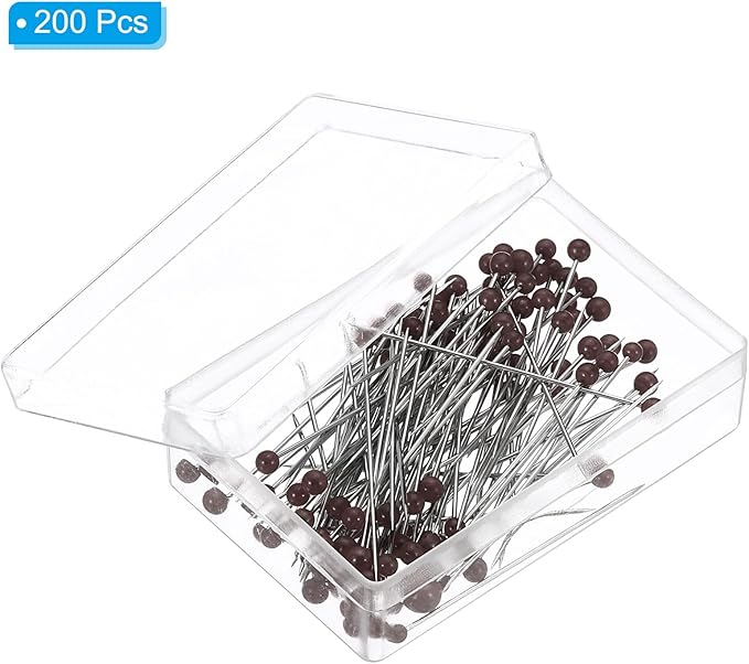 PATIKIL Sewing Pins, 200 Pcs 1.5 Inch Pearlized Ball Head Pins Straight Pin for Fabric, Decorative, Cloth Making, DIY, Brown