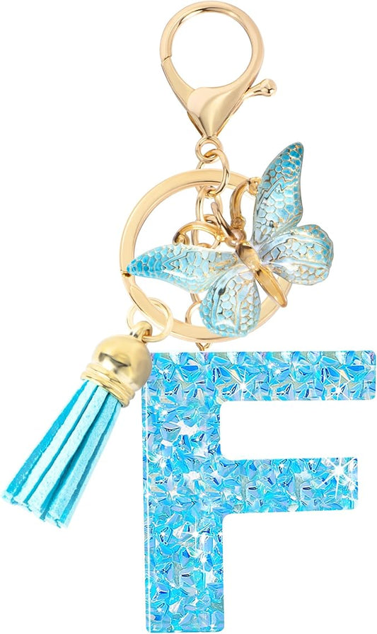 Initial letter Keychains for Women Girls Tassel Butterfly Cute Keychain for Wallet Backpack charm