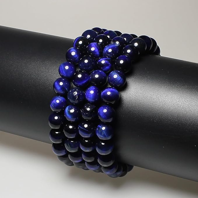 MJDCB Stone Beads 12mm 30pcs Round Sapphire Blue Tiger's Eye Loose Gemstone Bead Charms for Jewelry Making Bracelet Necklace Earring Pendant