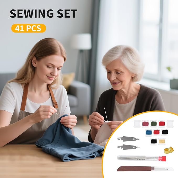 RZHHTTQ 41PCS Big Eye Stainless Steel Hand Sewing Needles Set, Large Eye Steel Needle Set for Hand Quilting, Denim & Daily Mending