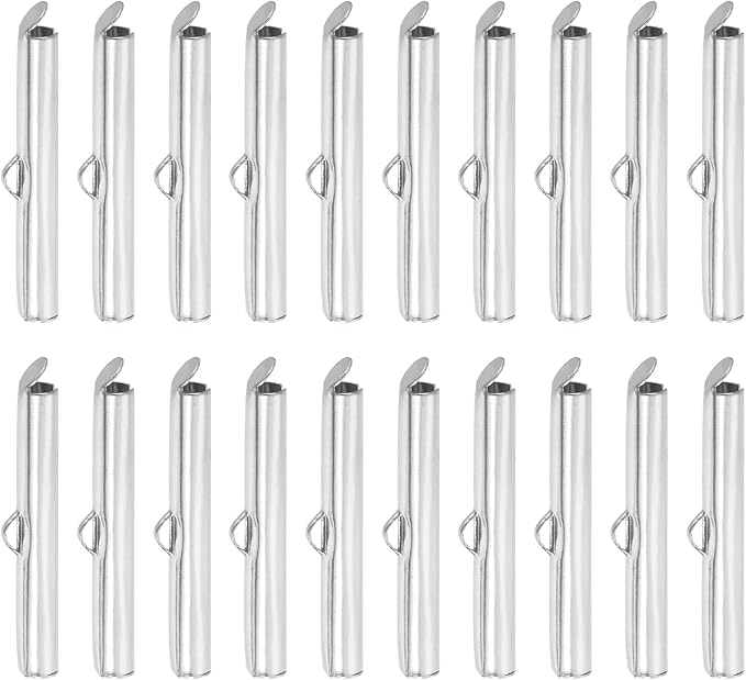uxcell 100Pcs Slide on End Clasps, 30mm Tube Ball Bead Slider Crimp Ends for Multi-Strand DIY Craft Making, Silver Tone