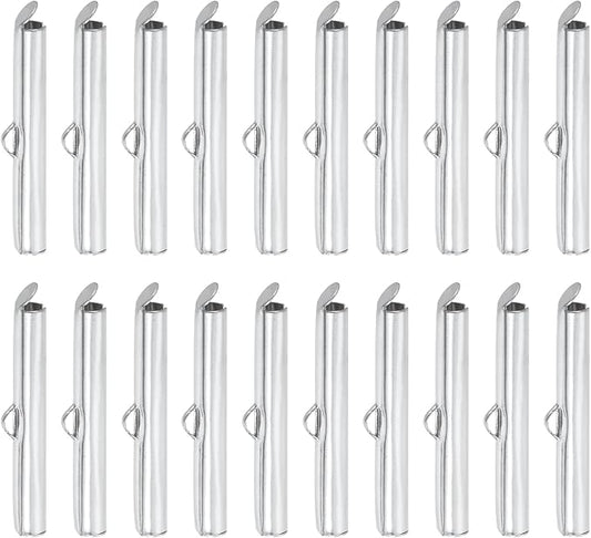 uxcell 100Pcs Slide on End Clasps, 30mm Tube Ball Bead Slider Crimp Ends for Multi-Strand DIY Craft Making, Silver Tone