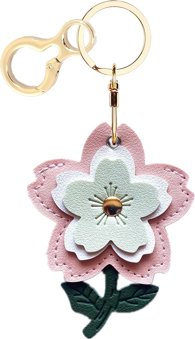 Leather Keychain Holder Case Compatible with AirTag,Cute Protective Apple Air Tag Cover with Keychain Ring,Anti-Scratch Finder GPS Tracker Case for Wallet Keys,Bag,Pets(Flower B)
