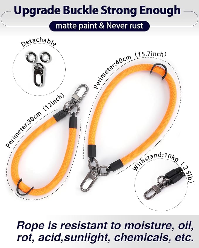 project-cb Hand Wrist Phone Strap,Phone Lanyard Patch ×2,Cell Phone Case Holder,Wristlet Strap for Key,AirPods,Camera (Orange, 15.7inch)