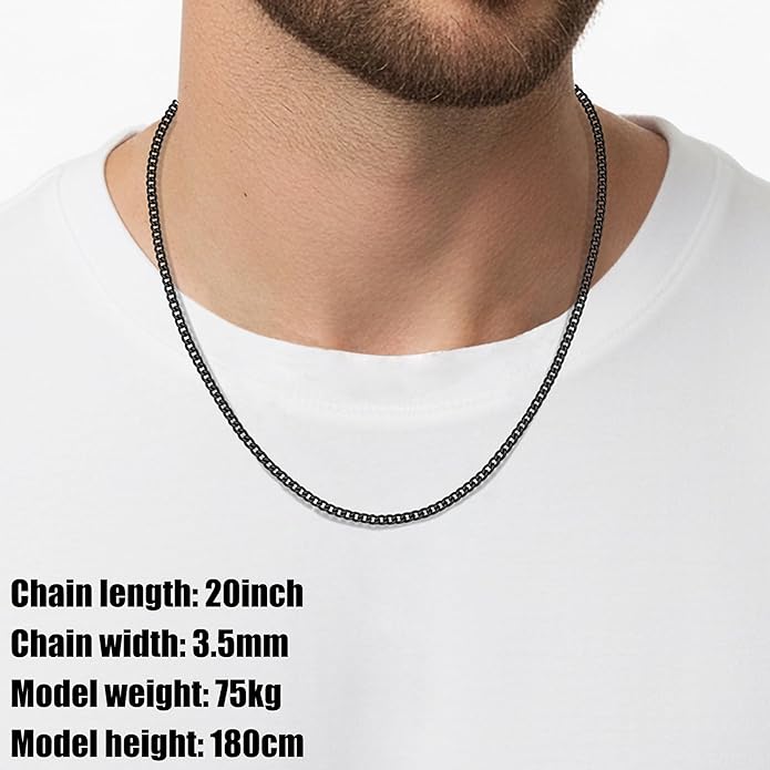 Fiusem 3.5mm Cuban Link Chains for Men, Silver Tone/Black/14K Gold Plated Stainless Steel Necklace Chain, Mens Necklace 16, 18, 20, 22, 24, 26, 28 Inch
