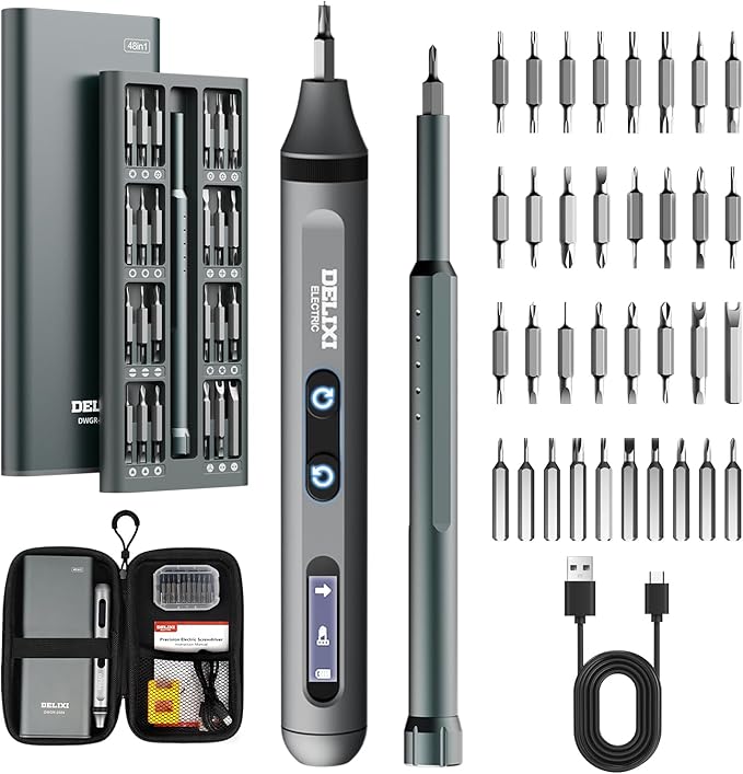 3.7V Electric Screwdriver Kit, 48-in-1 Dual-Head Precision Screwdriver Set with Manual and 170 RPM Electric Screwdriver, USB Rechargeable, Ideal for Precision Electronics Repair