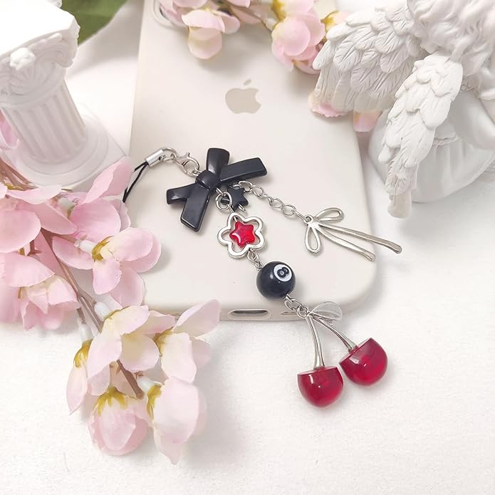1-4PCS Cute Phone Charms Aesthetic Y2K Cell Phone Charms Strap Pink Strawberry Butterfly Star PhoneCharm Y2K Accessories for Bag Keychain Airpods Camera Pendants Decor