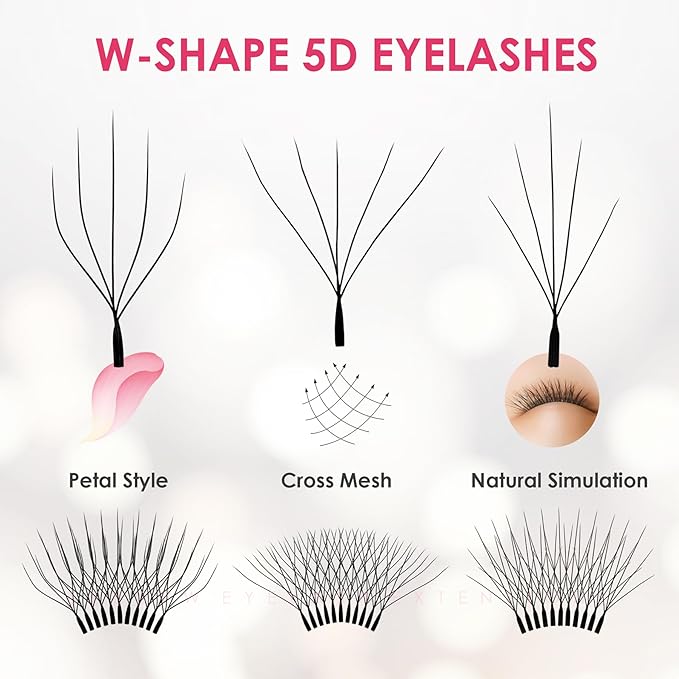 SEEDEW Double Tips 5D Lash Extensions, 0.07mm C Curl MIX8-15mm 12 Rows/Tray, W Shape 5D ww, 5D-Double Tips, PBT Volume Eyelash Grafting for Lash Tech, Artist, Beauty Salon(5DD-Black-0.07-C-MIX8-15mm)