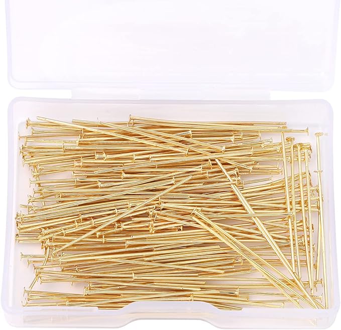 14K Gold Plated Flat Head Pins Non Tarnish 35mm 200pcs for Jewelry Making Findings