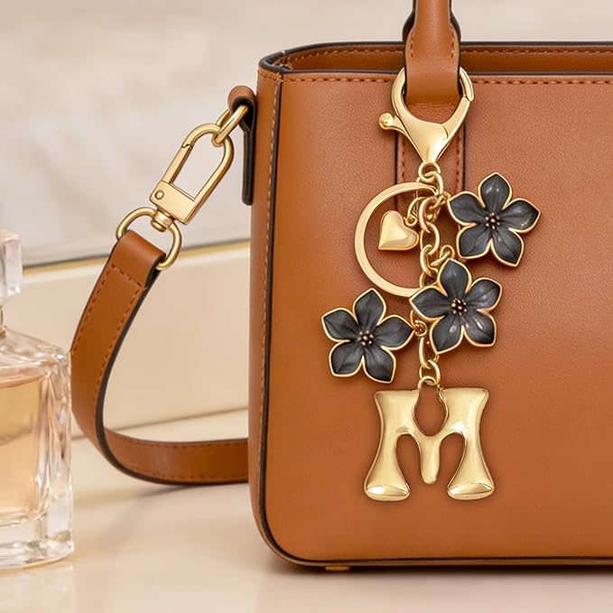 Snycler Bubble Initial Keychain Graceful Flower for bags car remote–A-Z Letter Charms for Women