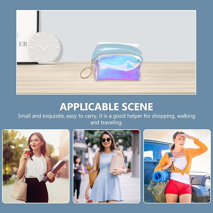Transparent Holographic Mini Coin Purse with Keychain Small Compact Wallet for Women and Teens Convenient Coin Pouch for Everyday Carry