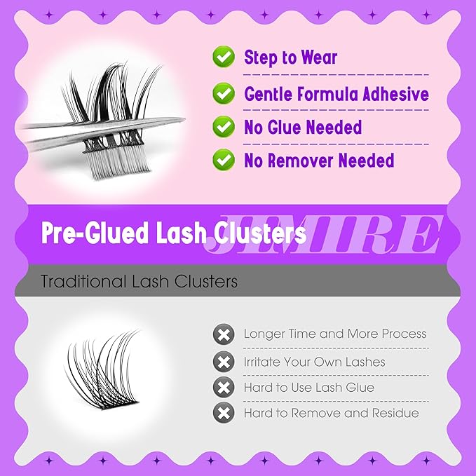 Self Adhesive Eyelashes Wispy Lash Clusters D-Curly Pre Glued Eyelashes Clusters 8-14MM Natural Press on Cluster Lashes Easy to Apply Self Adhesive Lash Clusters No Glue Needed by JIMIRE
