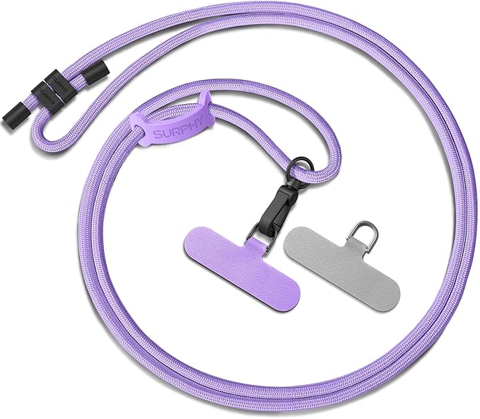 SURPHY Phone Lanyard, Adjustable Phone Strap Crossbody with 2 Pack Phone Tether Tab, Premium Metal Buckles, Skin-Friendly, Universal Cell Phone Lanyard Crossbody for Women and Men, Purple