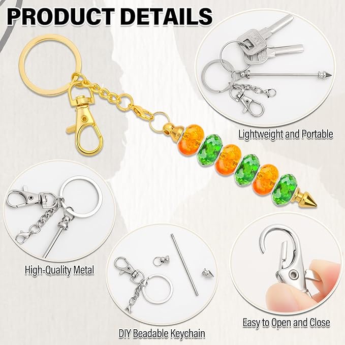 18Pcs Beadable Keychain Bar Bulk, Colorful Plating Alloy Beaded Keychain, Blank Keychain Making Supplies DIY